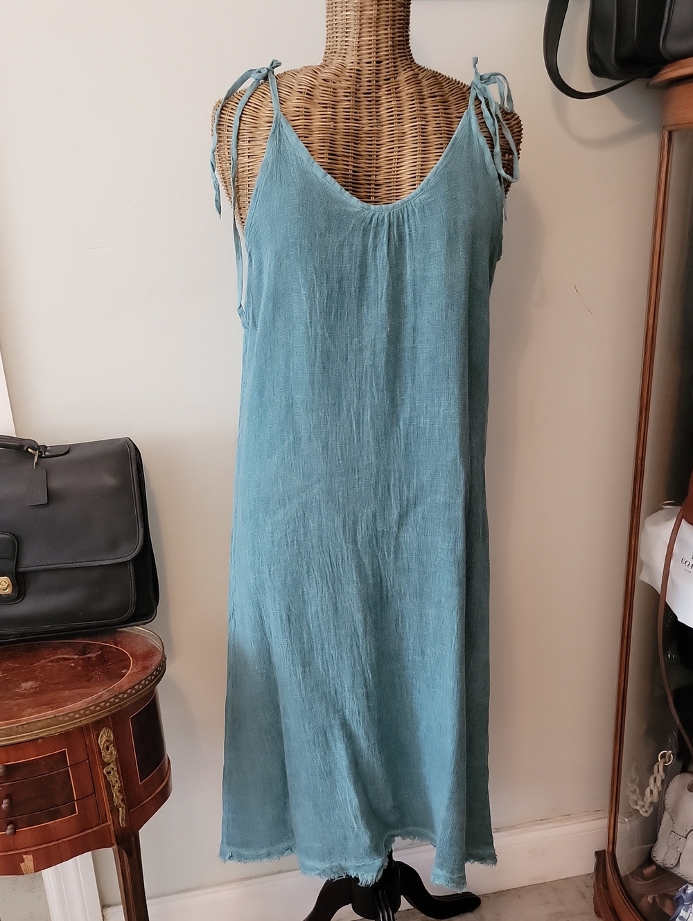 NWT Tempo Paris Teal Gauze Tie Strap Dress szM/L  BinJ